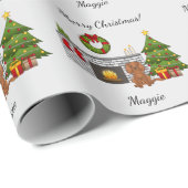 Ruby Cavalier Dog in einem Weihnachtszimmer & Text Geschenkpapier (Rolleneckpunkt)