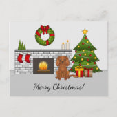 Ruby Cavalier Dog in einem Weihnachtszimmer & Text Postkarte (Vorderseite)