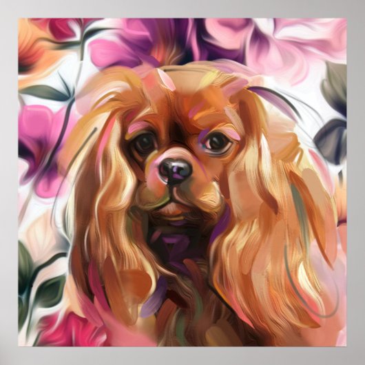 'Ruby' Cavalier-Hund-Kunstwerk auf Papier | groß Poster (Vorne)