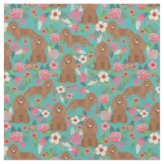 Ruby Cavalier kc Spanischer Hund Vintage Blüten Stoff (Nahaufnahme)