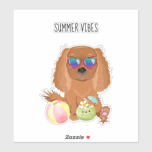 Ruby Cavalier King Charles Spaniel Beach Aufkleber (Blatt)