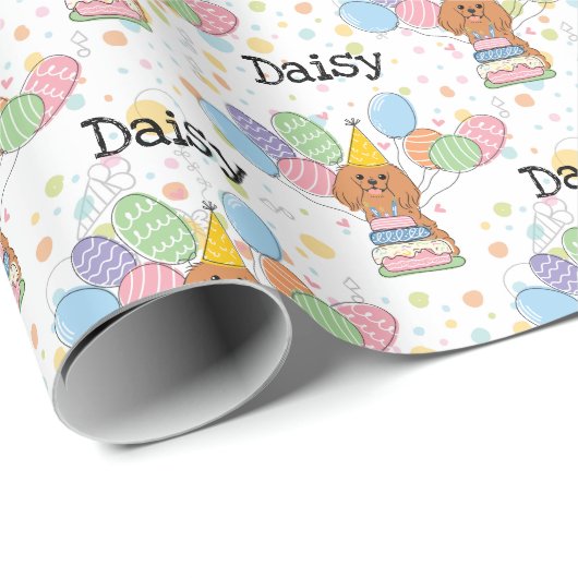 Ruby Cavalier King Charles Spaniel Birthday Geschenkpapier (Rolleneckpunkt)