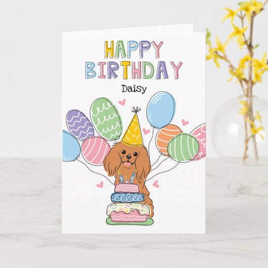 Ruby Cavalier King Charles Spaniel Birthday Karte (Gelbe Blume)