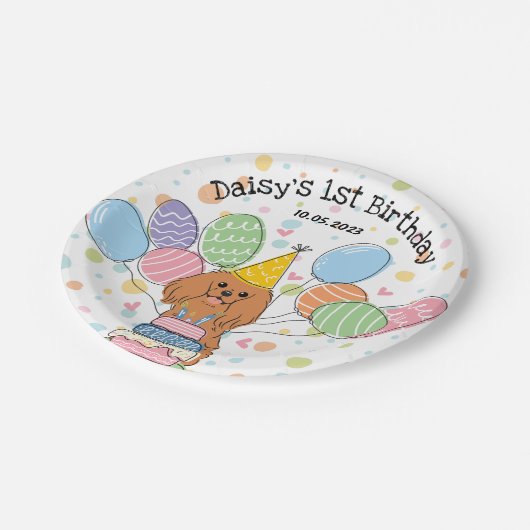 Ruby Cavalier King Charles Spaniel Birthday Pappteller (Schrägansicht)