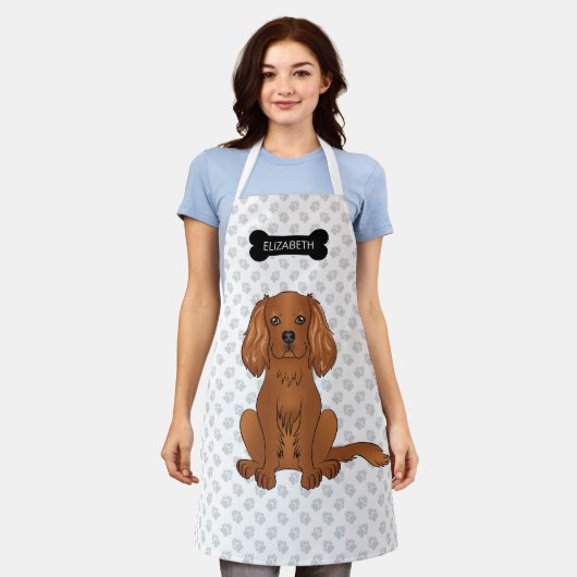 Ruby Cavalier King Charles Spaniel Dog & Name Schürze (Getragen)