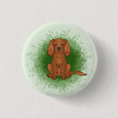 Ruby Cavalier King Charles Spaniel Dog On Green Button (Vorderseite)