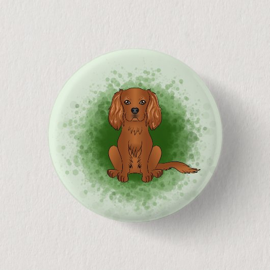 Ruby Cavalier King Charles Spaniel Dog On Green Button (Vorderseite)