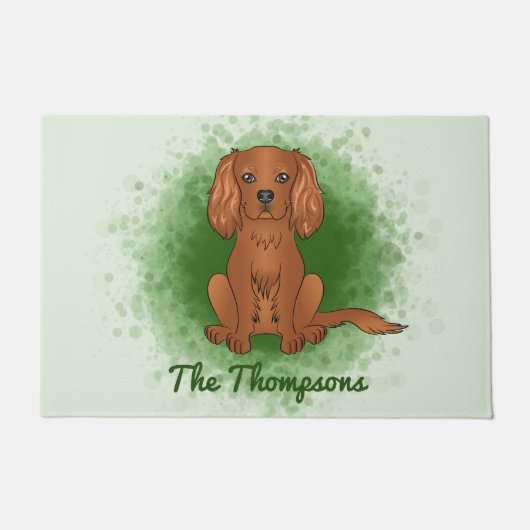 Ruby Cavalier King Charles Spaniel Dog On Green Fußmatte (Vorderseite)