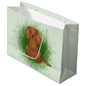 Ruby Cavalier King Charles Spaniel Dog On Green Große Geschenktüte (Vorderseite Schrägansicht)