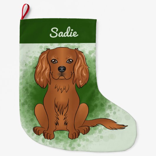 Ruby Cavalier King Charles Spaniel Dog On Green Großer Weihnachtsstrumpf (Vorderseite)
