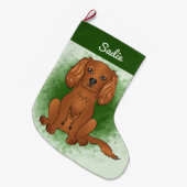 Ruby Cavalier King Charles Spaniel Dog On Green Großer Weihnachtsstrumpf (Vorderansicht (hängend))