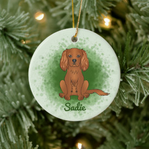 Ruby Cavalier King Charles Spaniel Dog On Green Keramik Ornament