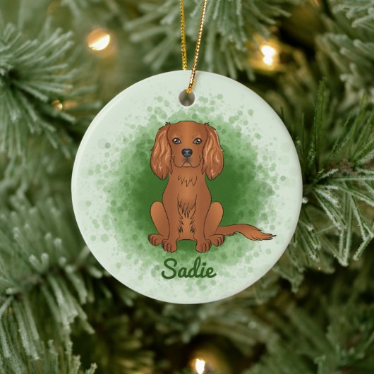 Ruby Cavalier King Charles Spaniel Dog On Green Keramik Ornament (Baum)