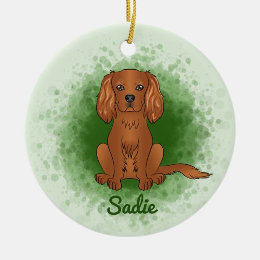 Ruby Cavalier King Charles Spaniel Dog On Green Keramik Ornament (Vorne)