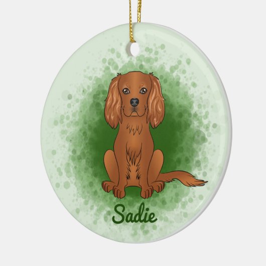 Ruby Cavalier King Charles Spaniel Dog On Green Keramik Ornament (Links)