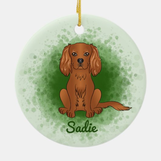 Ruby Cavalier King Charles Spaniel Dog On Green Keramik Ornament (Hinten)