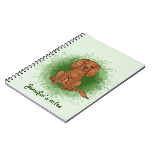 Ruby Cavalier King Charles Spaniel Dog On Green Notizblock (Linke Seite)