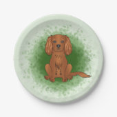Ruby Cavalier King Charles Spaniel Dog On Green Pappteller (Vorderseite)