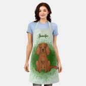 Ruby Cavalier King Charles Spaniel Dog On Green Schürze (Getragen)