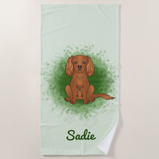 Ruby Cavalier King Charles Spaniel Dog On Green Strandtuch (Vorderseite)
