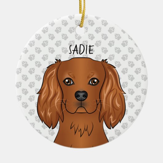 Ruby Cavalier King Charles Spaniel Head & Name Keramik Ornament (Vorne)