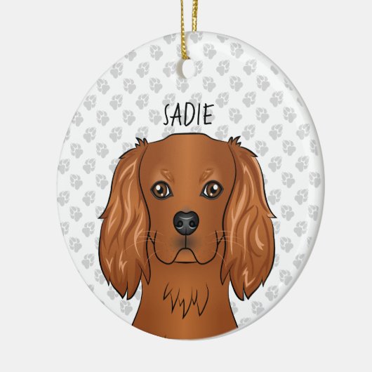 Ruby Cavalier King Charles Spaniel Head & Name Keramik Ornament (Links)