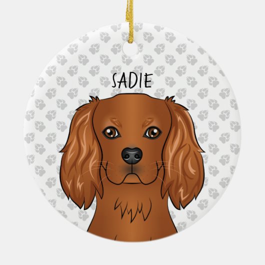 Ruby Cavalier King Charles Spaniel Head & Name Keramik Ornament (Hinten)