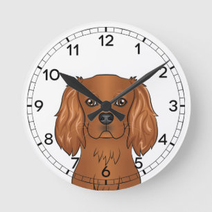 Ruby Cavalier King Charles Spaniel Head Runde Wanduhr
