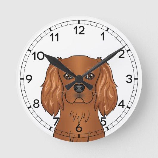 Ruby Cavalier King Charles Spaniel Head Runde Wanduhr (Vorderseite)
