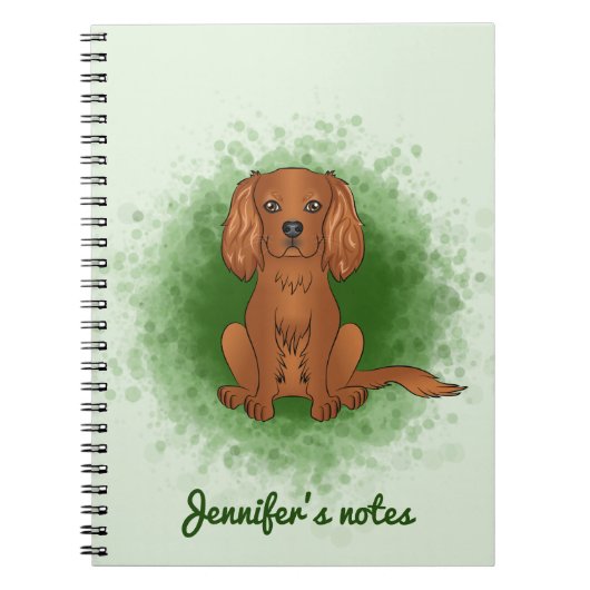 Ruby Cavalier King Charles Spaniel Hund auf Grün Notizblock (Vorderseite)