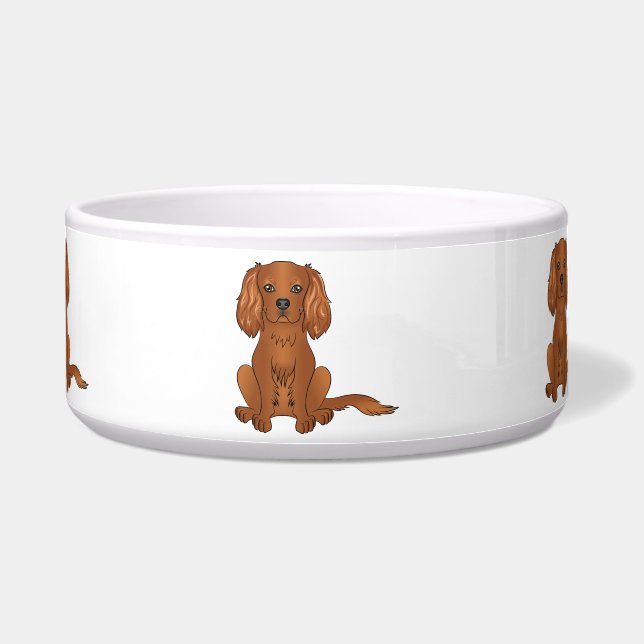 Ruby Cavalier King Charles Spaniel Hund sitzend Napf (Vorderseite)