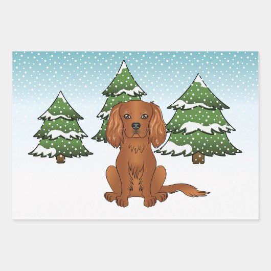 Ruby Cavalier King Charles Spaniel im Winter Geschenkpapier Set (Vorderseite 2)