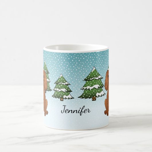 Ruby Cavalier King Charles Spaniel im Winter Kaffeetasse (Mittel)