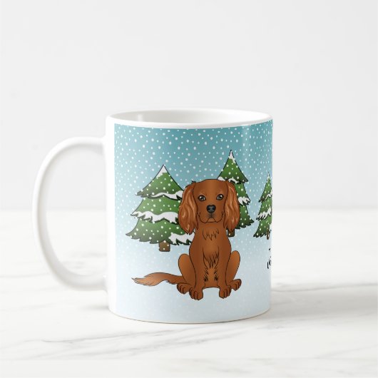 Ruby Cavalier King Charles Spaniel im Winter Kaffeetasse (Links)