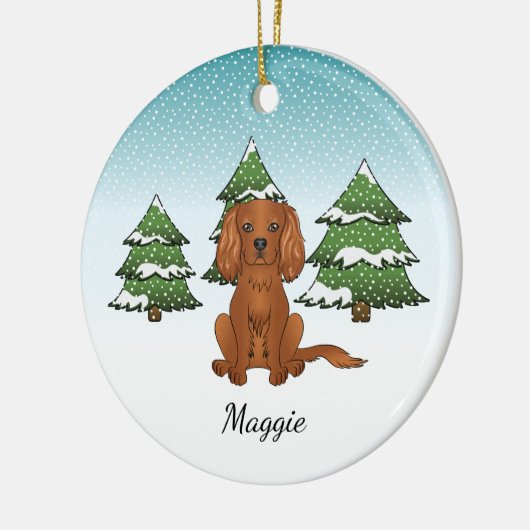 Ruby Cavalier King Charles Spaniel im Winter Keramik Ornament (Links)