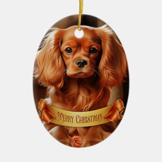 Ruby Cavalier King Charles Spaniel Keramik Ornament (Vorne)