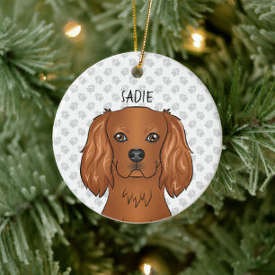 Ruby Cavalier King Charles Spaniel Kopf & Name Keramik Ornament