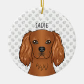 Ruby Cavalier King Charles Spaniel Kopf & Name Keramik Ornament (Vorne)