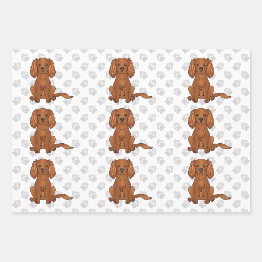 Ruby Cavalier King Charles Spaniel Pattern Geschenkpapier Set (Vorderseite 3)