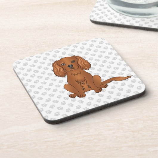 Ruby Cavalier King Charles Spaniel & Paws Getränkeuntersetzer (Linke Seite)