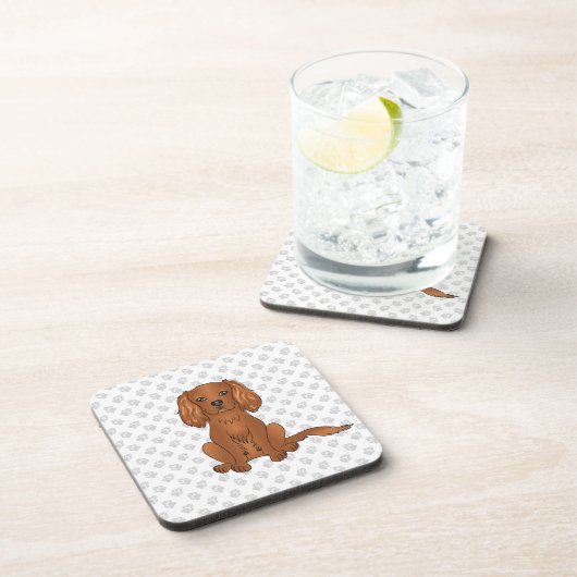 Ruby Cavalier King Charles Spaniel & Paws Getränkeuntersetzer (Rechte Seite)