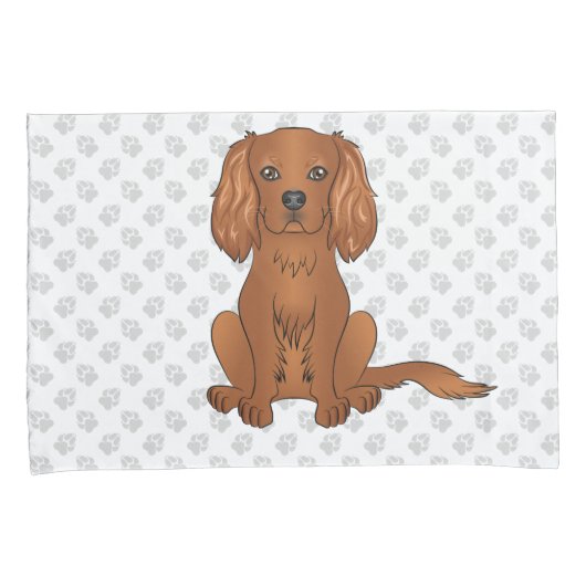 Ruby Cavalier King Charles Spaniel & Paws Kissenbezug (Vorderseite-Rechts)