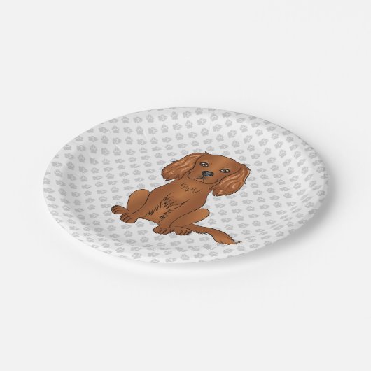 Ruby Cavalier King Charles Spaniel & Paws Pappteller (Schrägansicht)