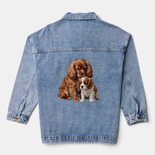 Ruby Cavalier Spaniel und ihr Blenheim-Welpe Jeansjacke (Rückseite)