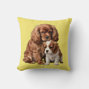 Ruby Cavalier Spaniel und ihr Blenheim-Welpe Kissen