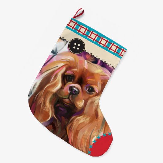 Ruby Cavalier Weihnachtszeit-Strumpf| Schachbrett Großer Weihnachtsstrumpf (Vorderansicht (hängend))