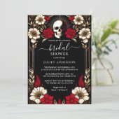 Ruby Claret White Heart Red Black Brautparty Einladung (Stehend Vorderseite)