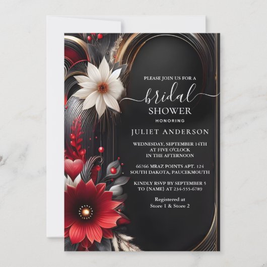 Ruby Claret White Heart Red Black Brautparty Einladung (Vorderseite)