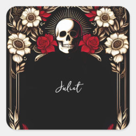 Ruby Claret White Heart Red Black Brautparty Quadratischer Aufkleber