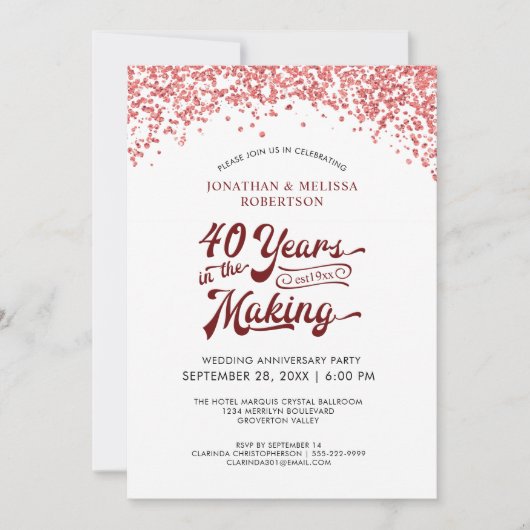 Ruby Confetti zum 40. Hochzeitstag Einladung (Vorderseite)